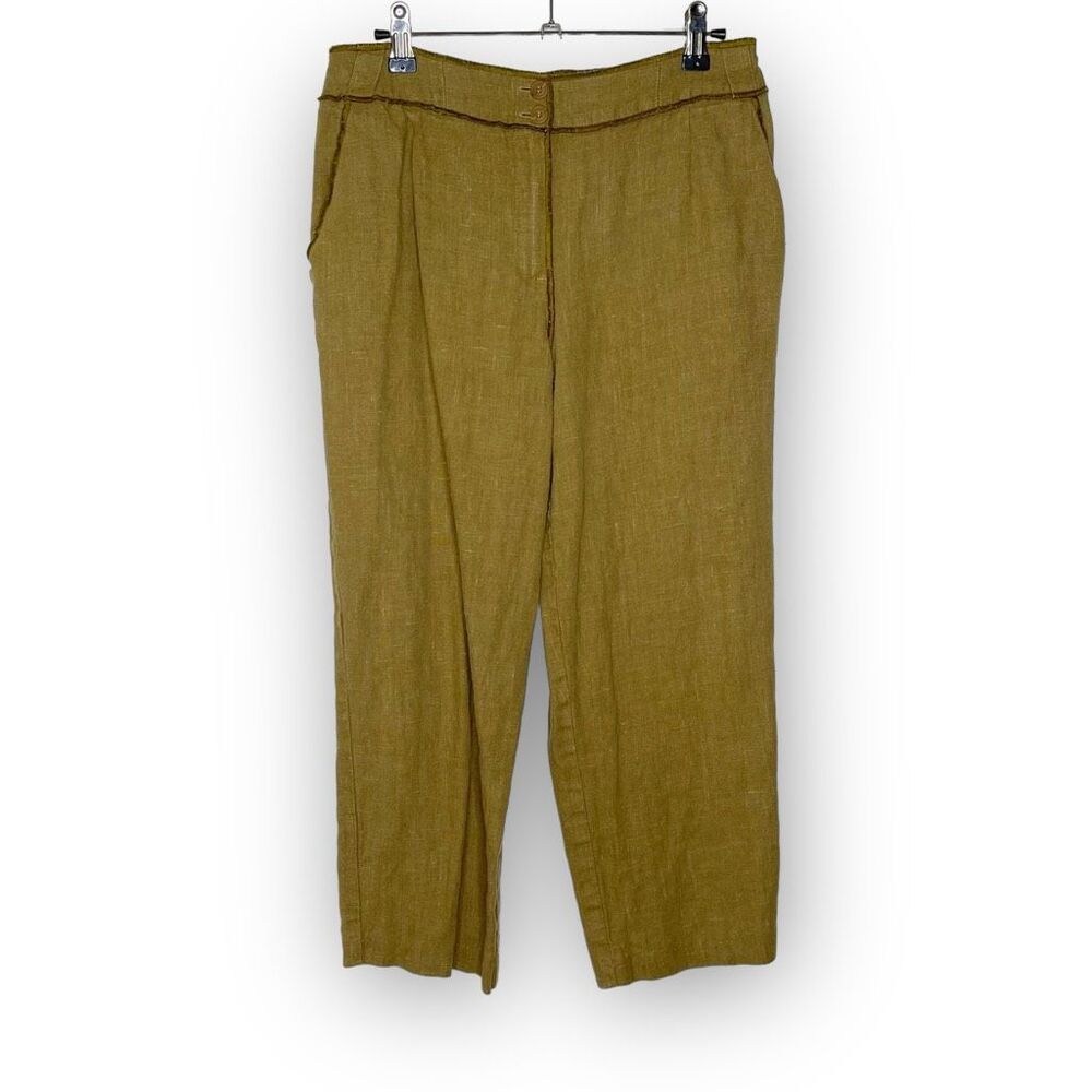Harvé Benard Wide Leg Cropped Crop Capri Pants Women’s Size 8 Tan 100% Linen
